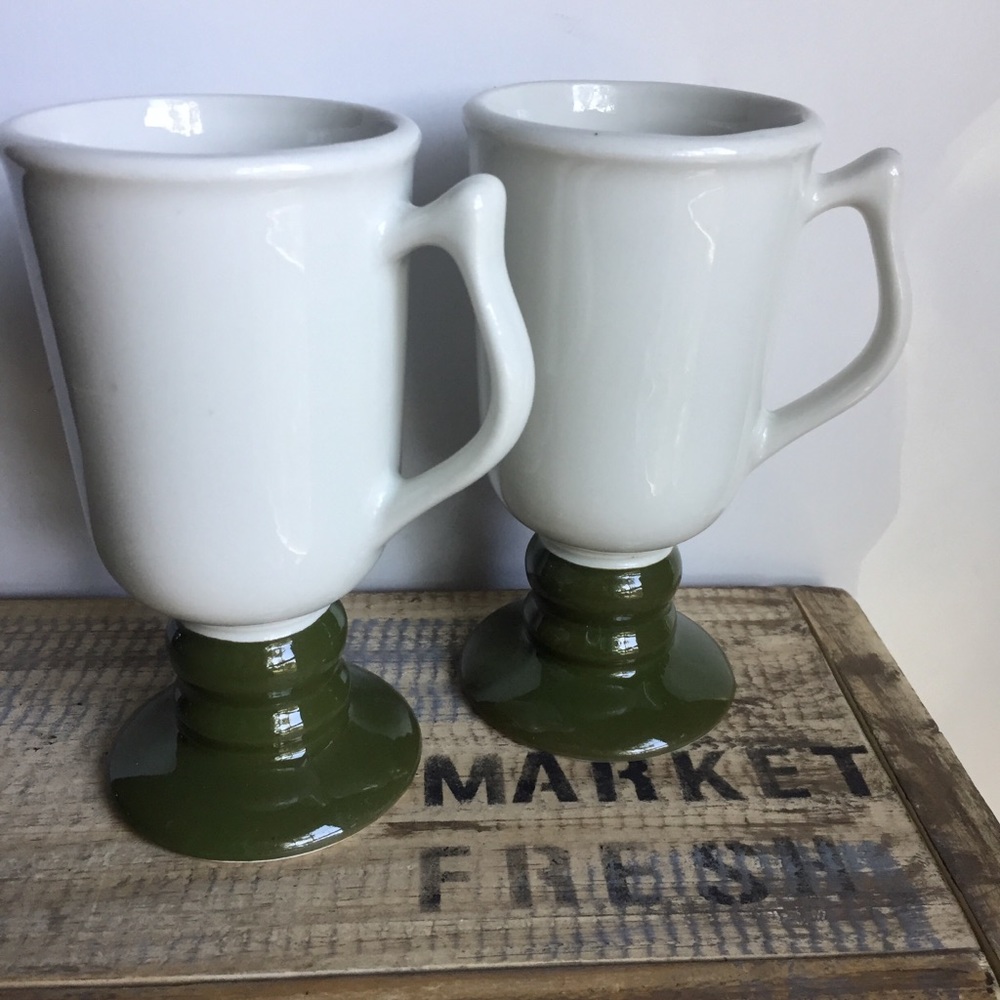Vintage hall white and green pottery mugs